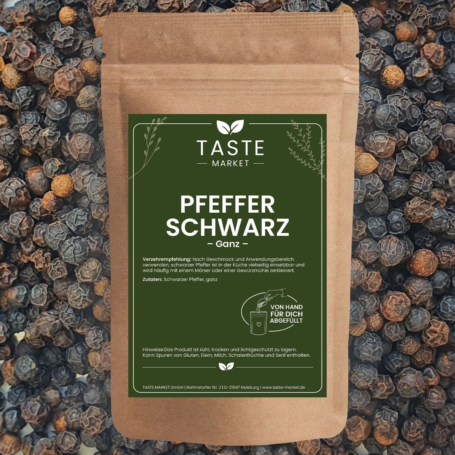 Pfeffer schwarz ganz