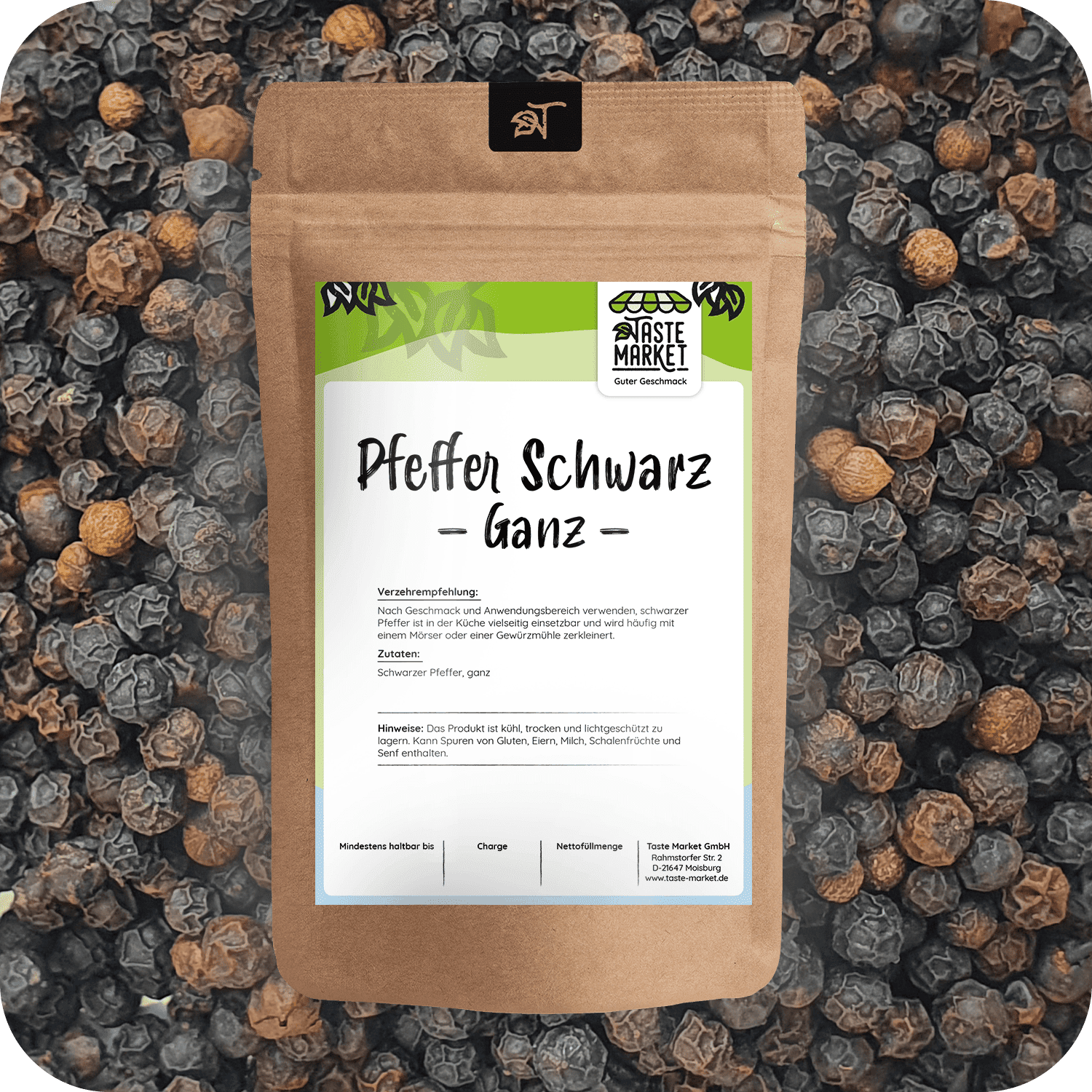 Pfeffer schwarz ganz